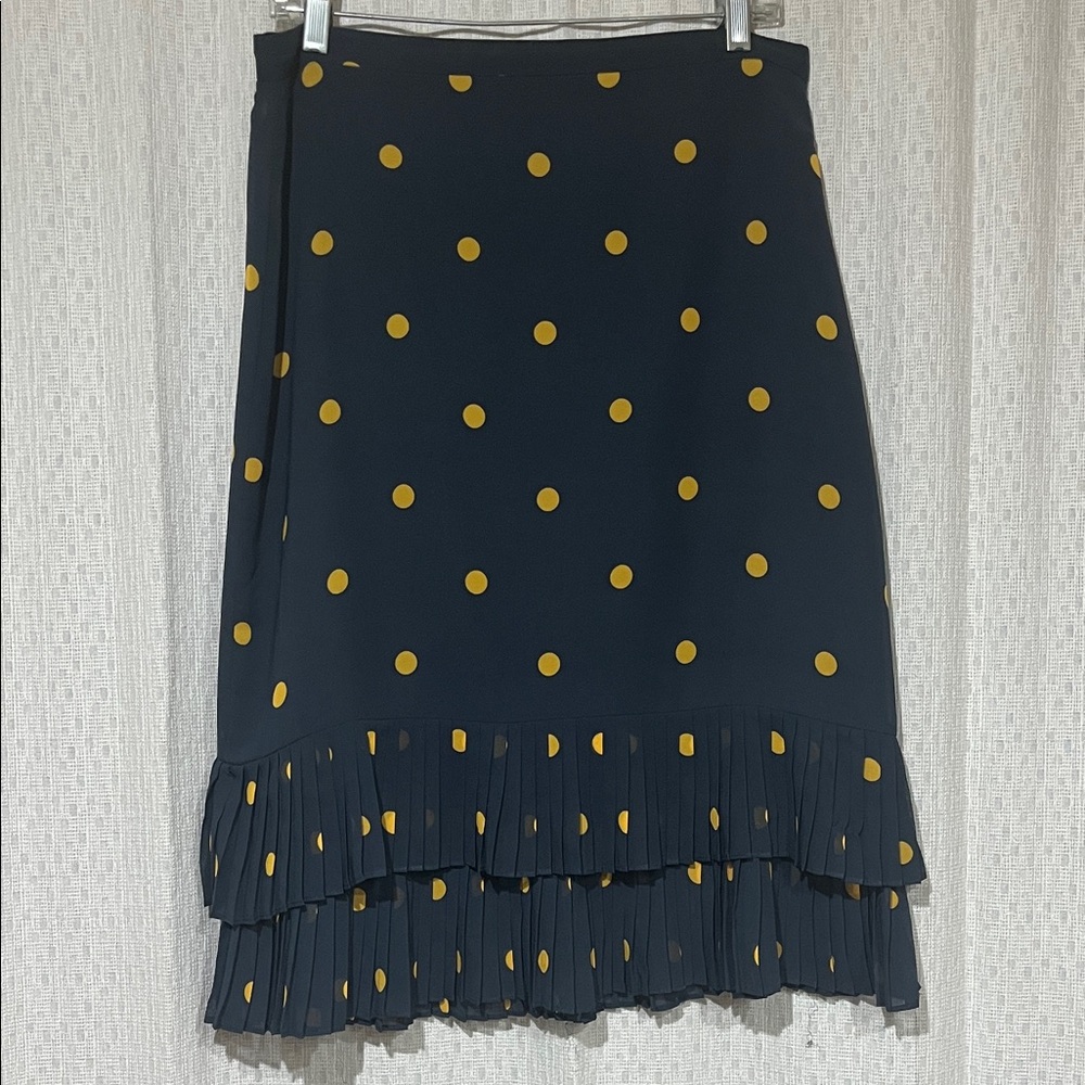 Ann Taylor Navy Skirt with Gold Polka Dots